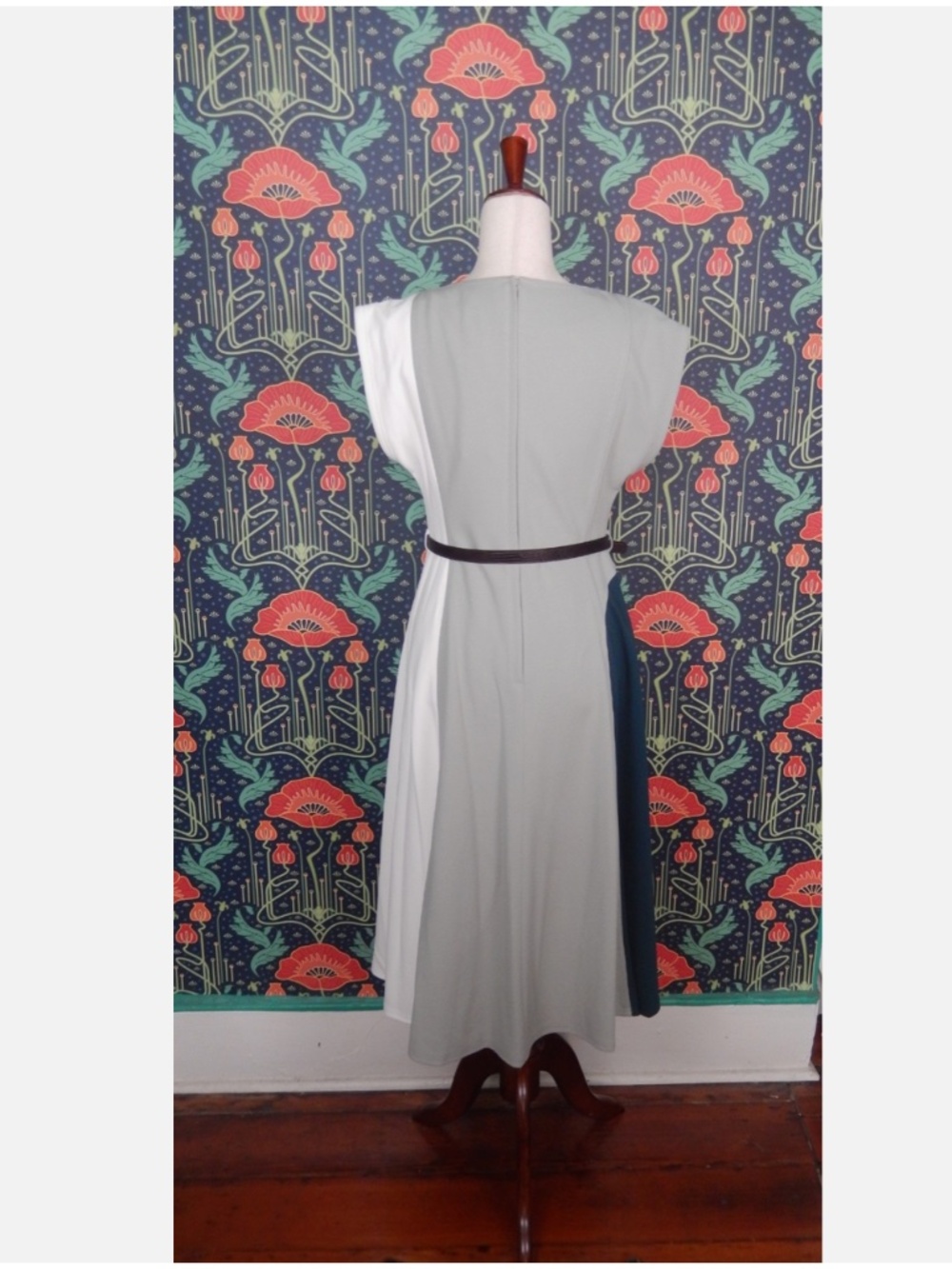 Donna Karan Sage Green White Colorblock Cap Sleeve Midi Dress New 8 - Picture 9 of 9
